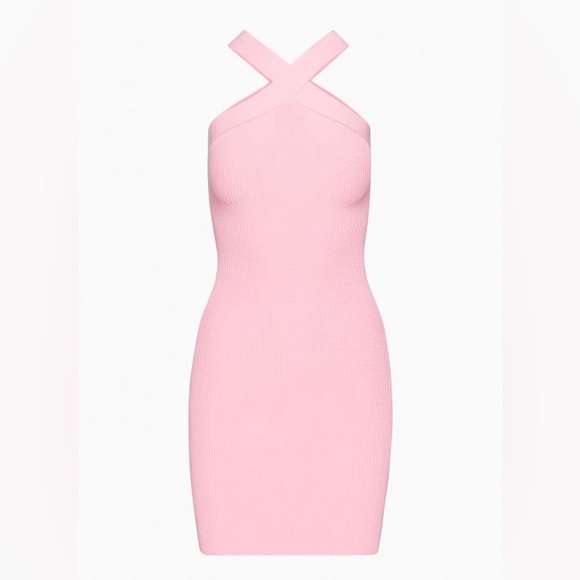 Babaton Aritzia Sculpt Knit Criss Cross Dress Daisy Pink Small - Picture 1 of 2